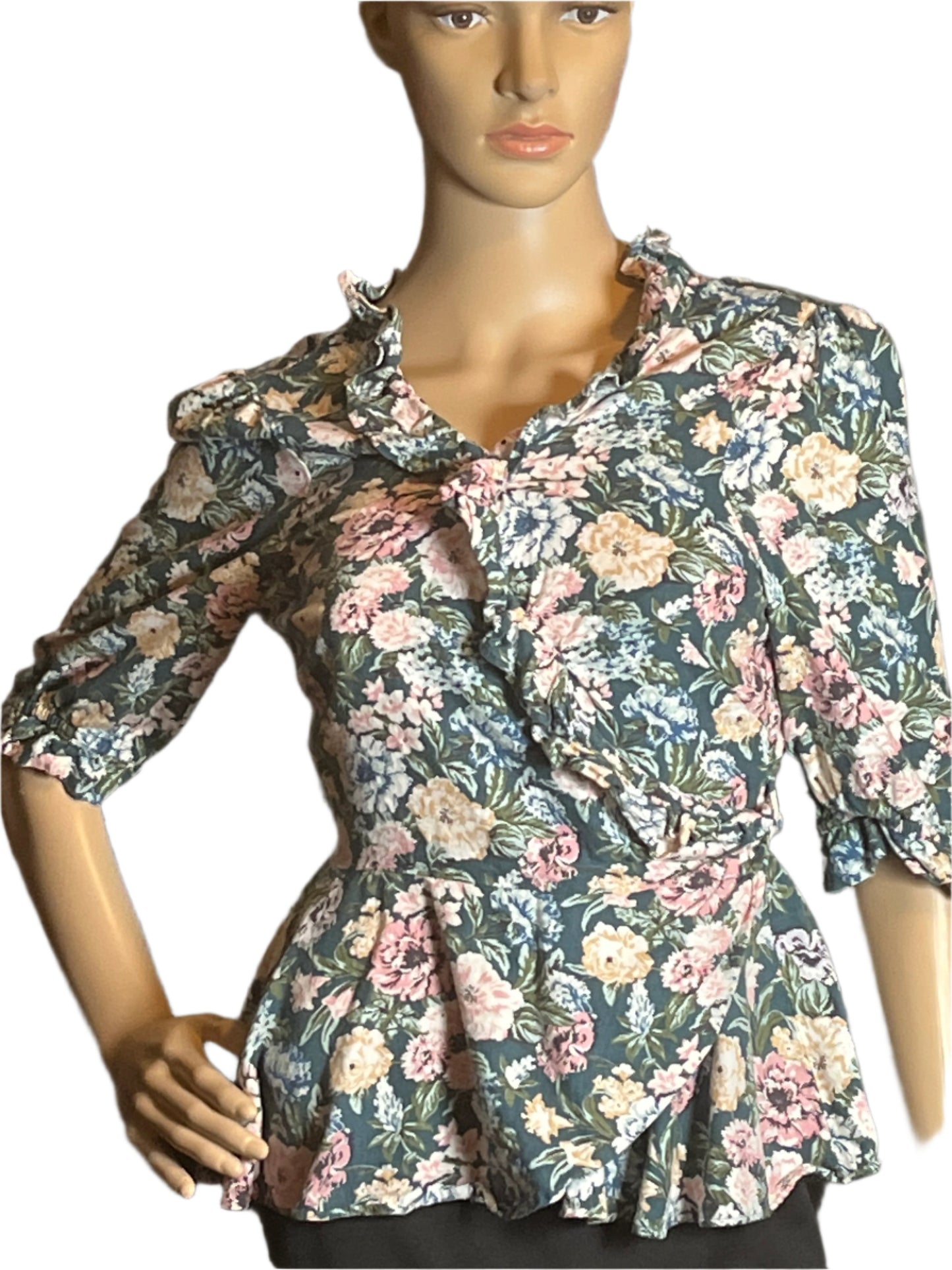 Loft Size XS Wrapped Green Floral Blouse