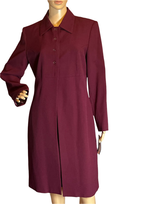 Harve Bernard Burgundy 2 Piece Dress Suit with Trench(long) Suit Jacket (size 10)-New Item