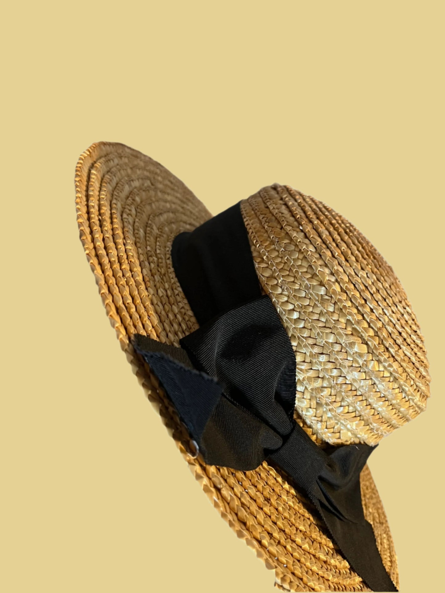 Straw Hat with beautiful black ribbon by Nayvie