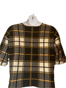 Black, White, Yellow Plaid Warm 3/4 Pull Over Sleeves Blouse (Size 2x)