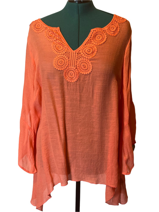 Zac & Rachel Women Orange Loose Fitting Pull Over blouse (embroidery)