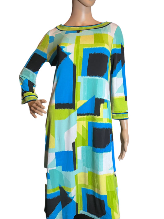 Dana Buchman (size XS) Multicolored (Blue/Yellow/Black/White) Pencil (Cocktail) Dress