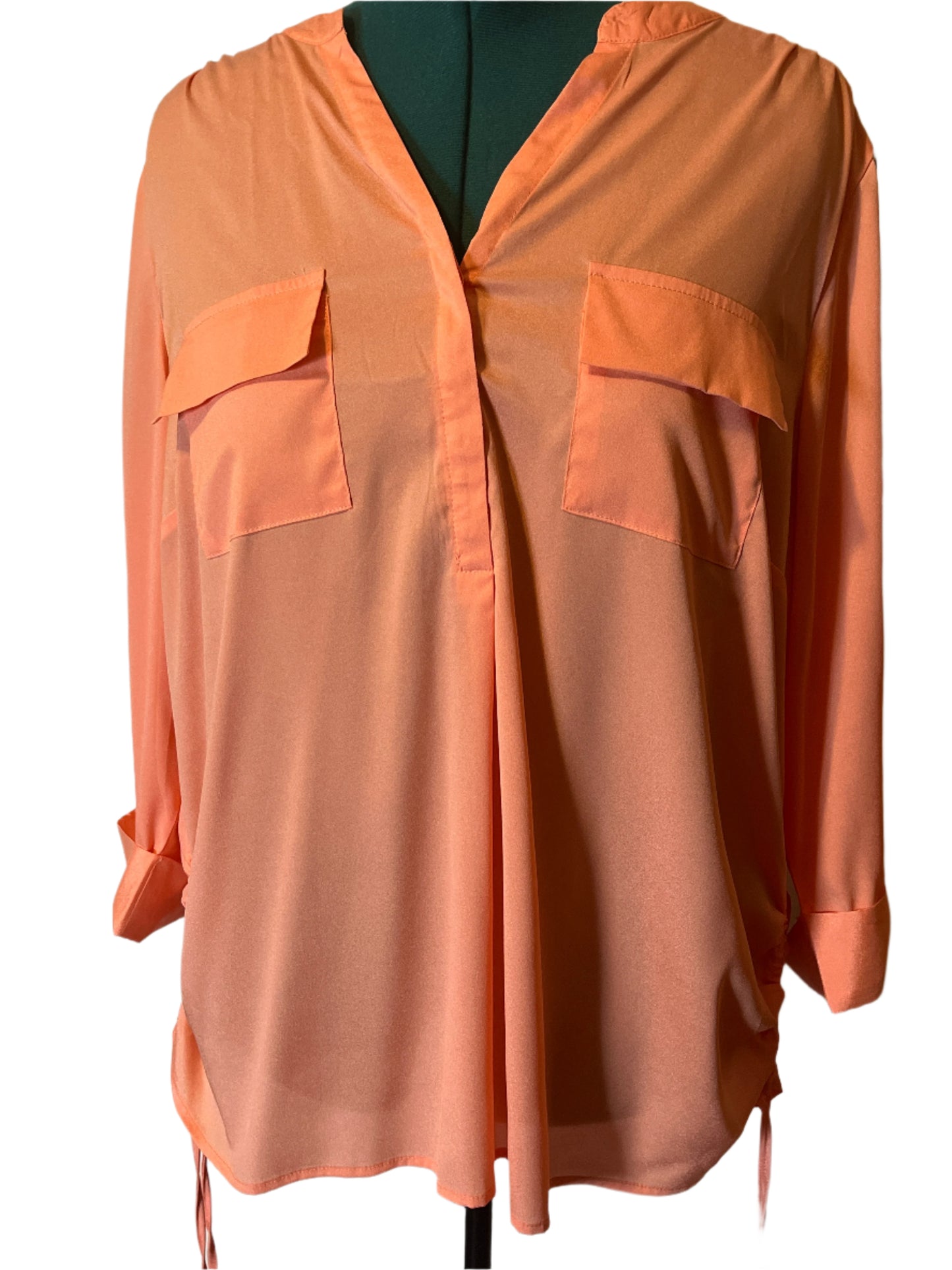 Sara Michelle Orange Loose Fit V neck String detailed sides( size 2x) blouse