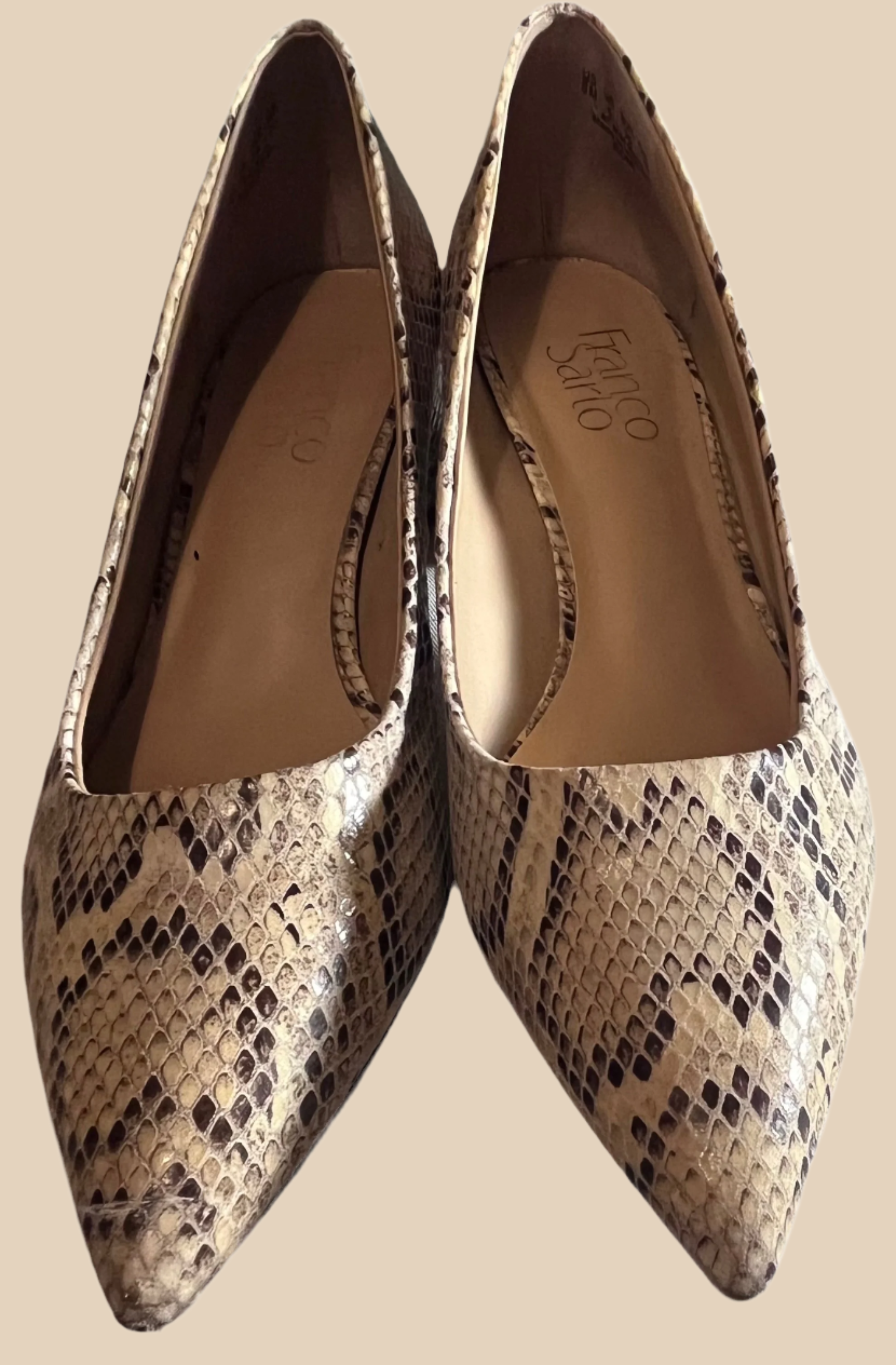 Animal print Beige pointed Blocked low heels (pumps/shoes)Franco Sarto size(8)