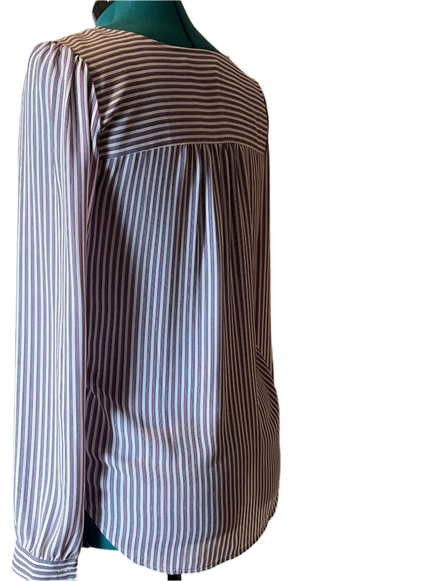 Loft Burgundy Striped Tunic V Neck Blouse( size small)