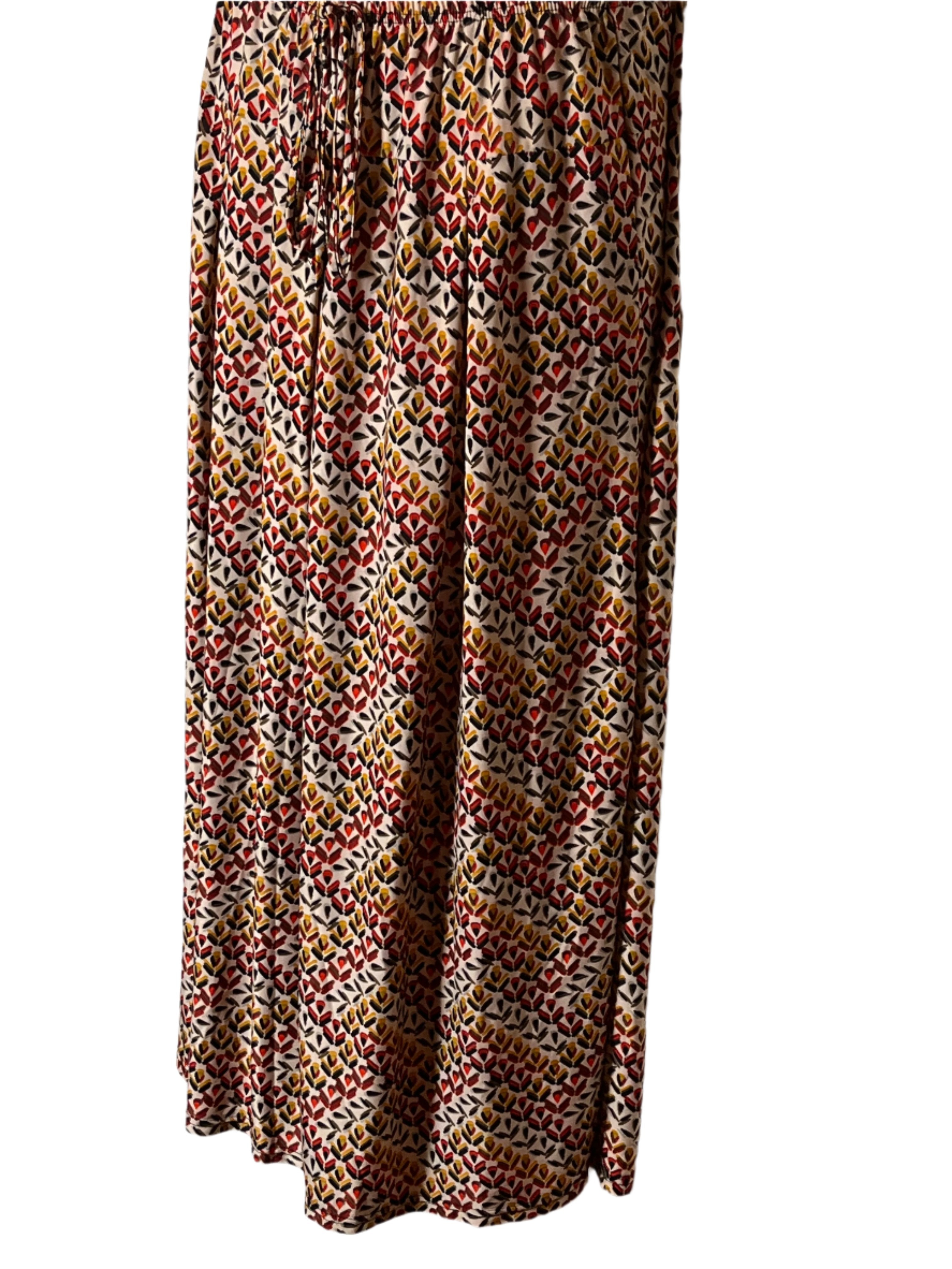 Metrowear Multicolored with orange, beige Brown distinct patterns Maxi Skirt with elastic waist in plus size (2x)