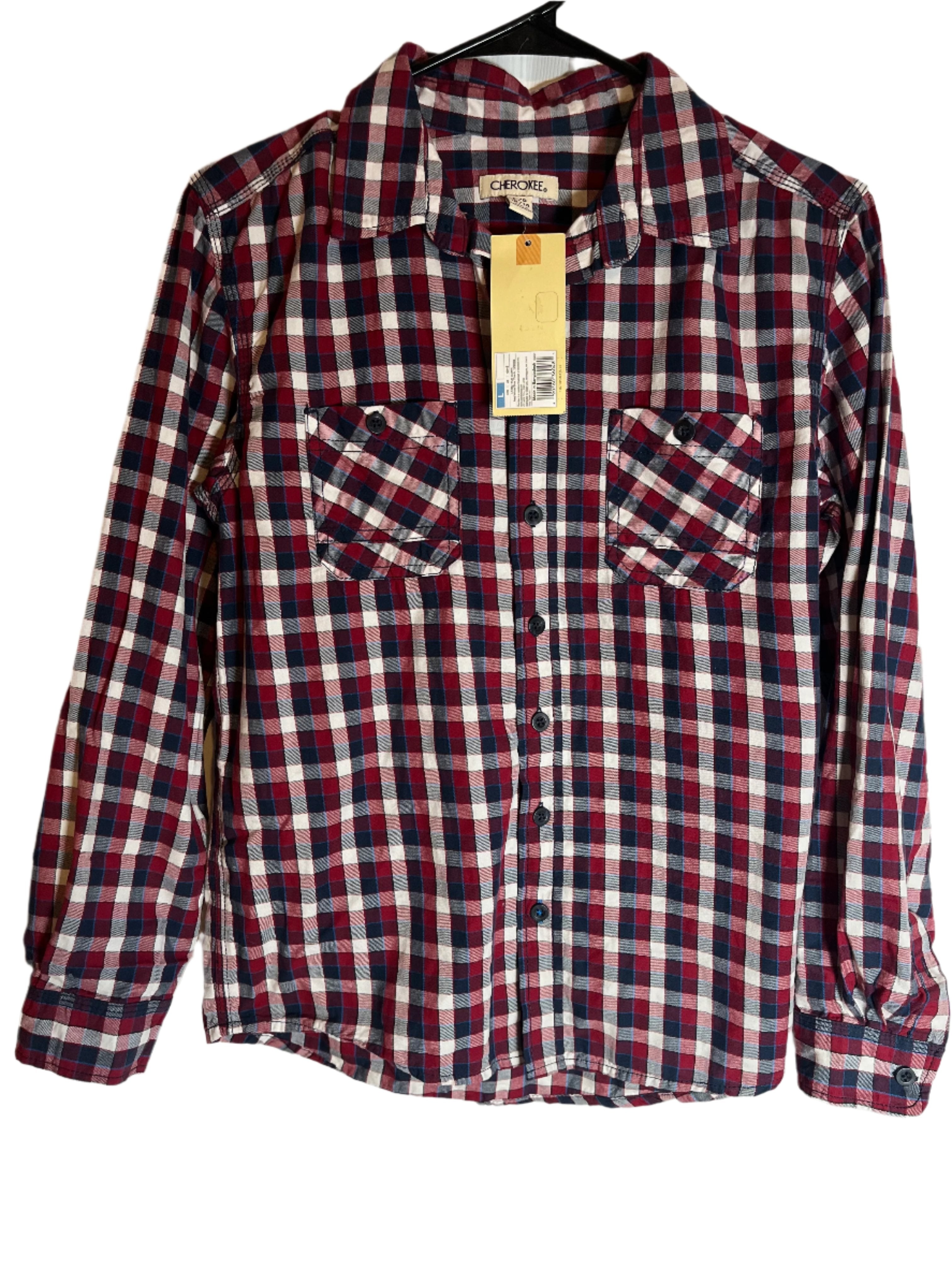 Cherokee (size L) Red Plaid buttoned shirt(long sleeves)--(NEW)