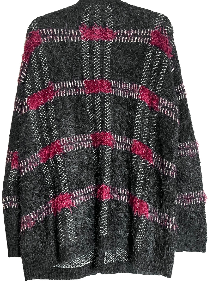 Forever 21 Poncho Style - Black and Pink Cardigan with Ribbon Tie (Size Large)